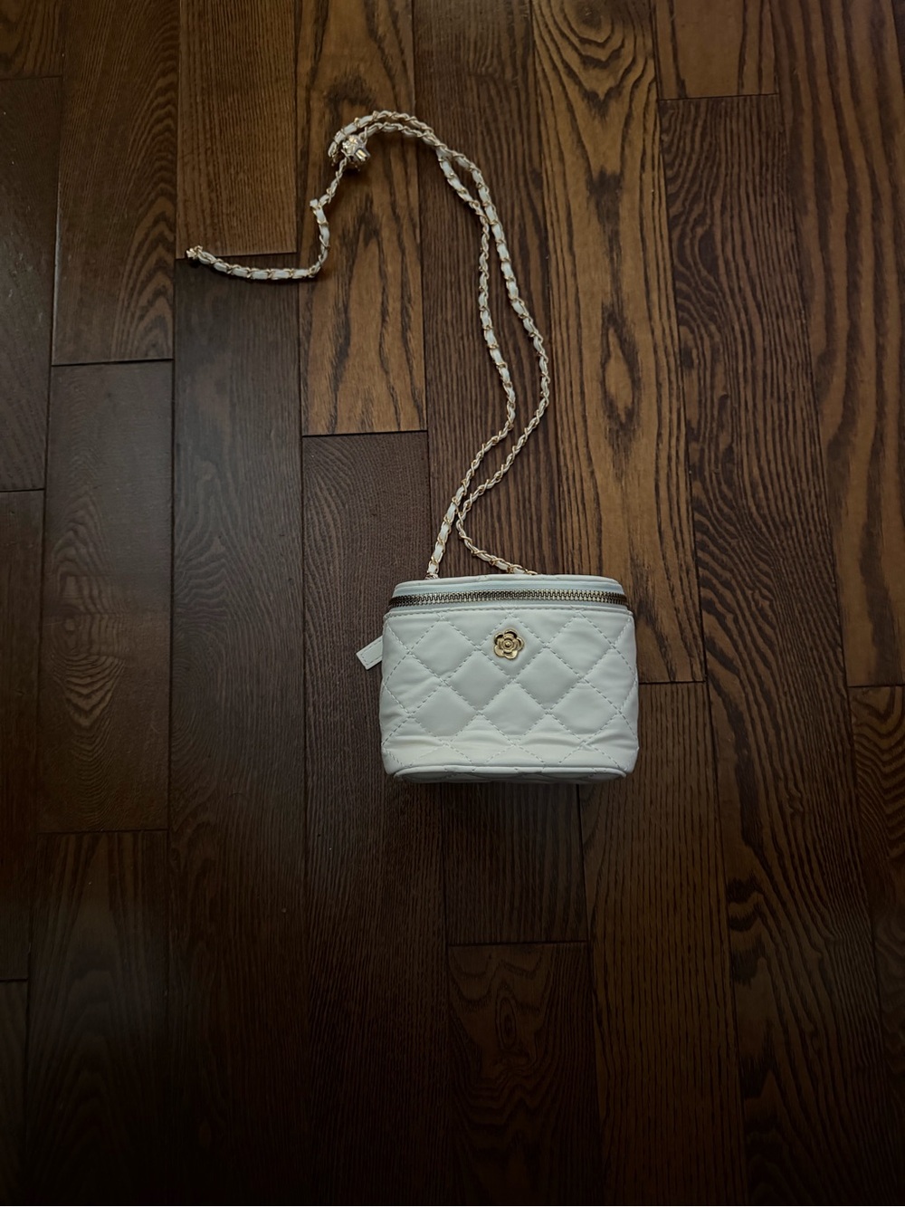 Affordable Fashion Finds White Quilted Mini Crossbody with Gold Accent
